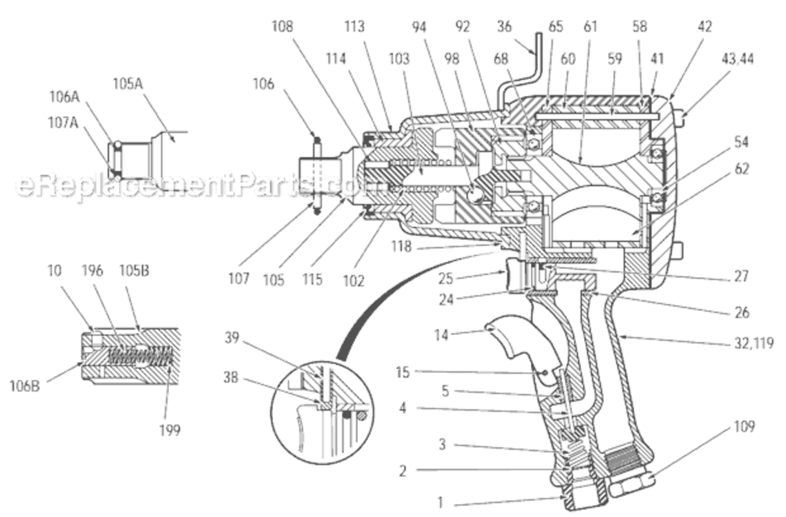 Page A Diagram and Parts List for CP6060-ZASAK T024063 Chicago Pneumatic Wrench